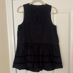 Tibi Cotton Ruffle Blouse w/ Lace